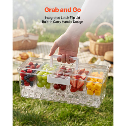 Chilled Condiment Server Caddy, 5 Compartment Ice Cooled Serving Container, Plastic Fruit Garnish Tray Platter with Lid, for Taco Salad Bar Accessories, Party Home Restaurant Supplies - image 7