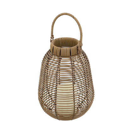 7.9x7.9x10.6" Brown Poly Rattan Lantern With White LED Candle - image 3