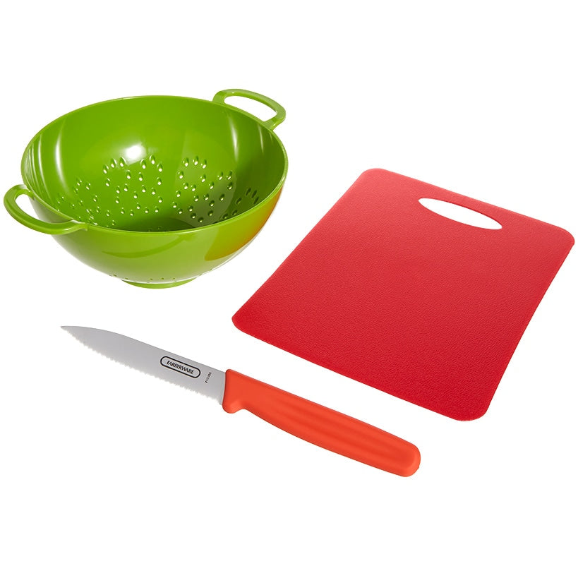 Kitchen Tool Set - Cutting Board, Knife, and Colander