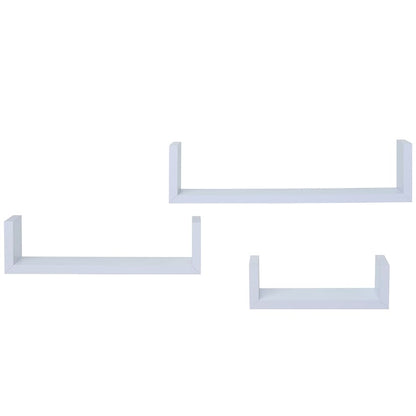 Floating Wood Shelves in White - Set of 3