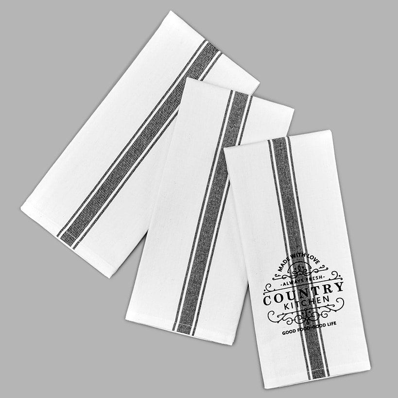 Country Kitchen 100% Cotton Towel 3-Piece Set#select-set_black/white
