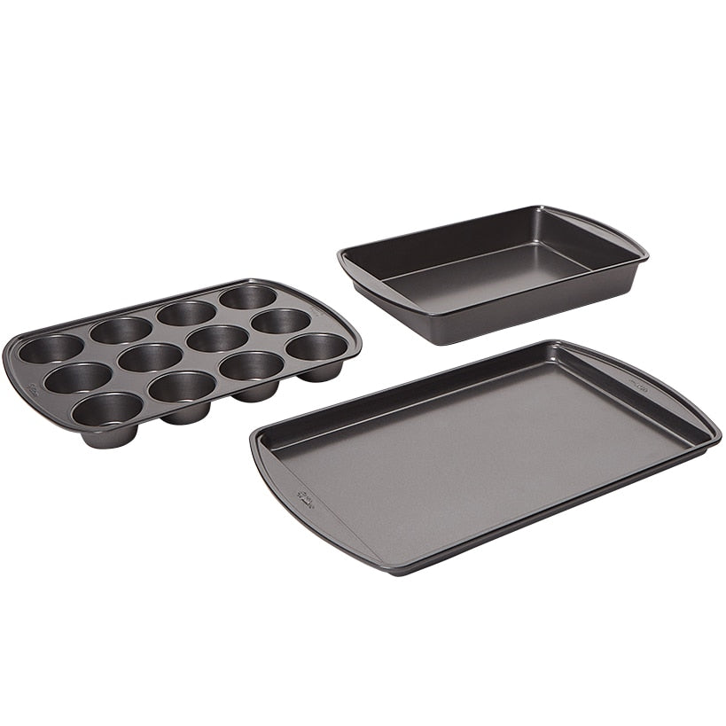 Wilton Bakeware Gift Set - Baking Sheet, Muffin Pan, and Oblong Pan
