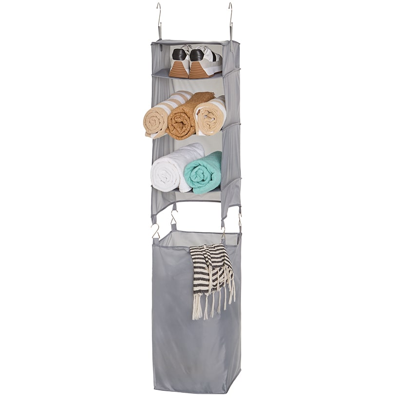 Hanging Closet Organizer with Laundry Bag - 3-Shelf