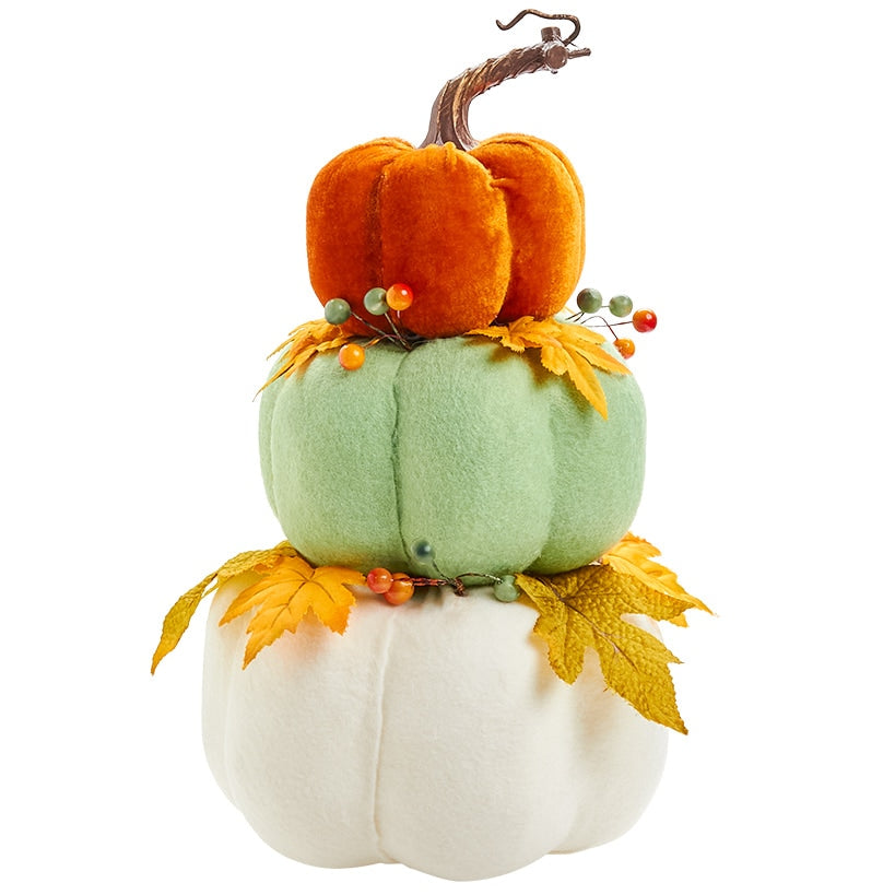 Fall Stacked Felt Orange, Green, and White Pumpkin Decor