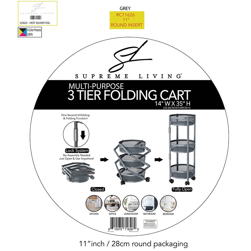 Foldable Utility Cart with Wheels - 3-Tier