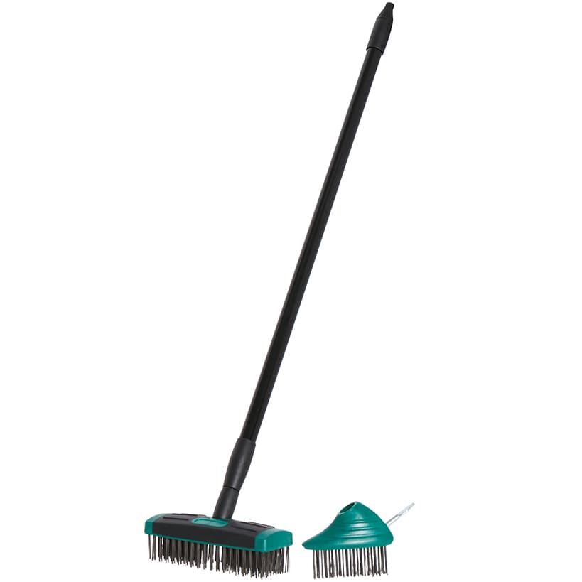 Durable 3-In-1 Patio And Deck Brush With Telescopic Handle And Weed Pick