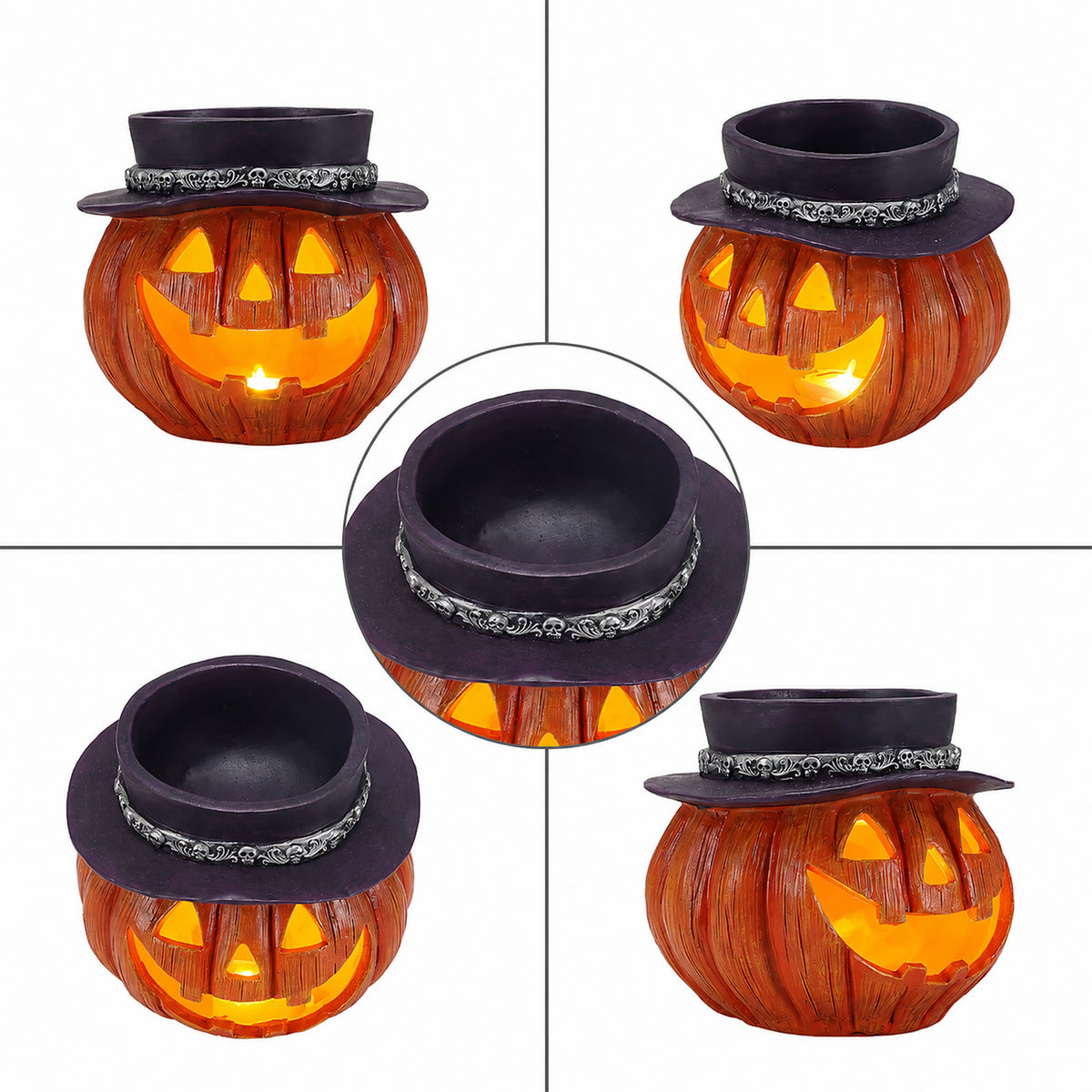 Halloween Pumpkin Candy Bowl with Witch Hat, Light Up Jack O Lantern Decoration, Spooky Tabletop Storage Container for Home Party Decor - image 9