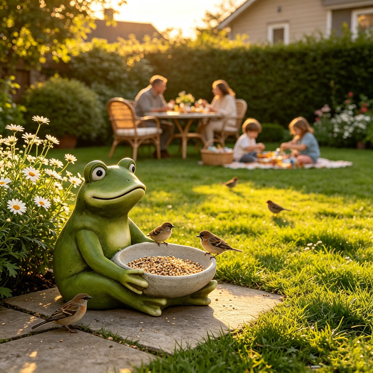 15'' Moss Green Frog Statue Holding Bowl, Cute Animal Bird Feeder Figurine, Outdoor Garden Landscape Sculpture Ornament for Front Porch, Backyard Lawn, Patio, Walkway Home Decor - image 5