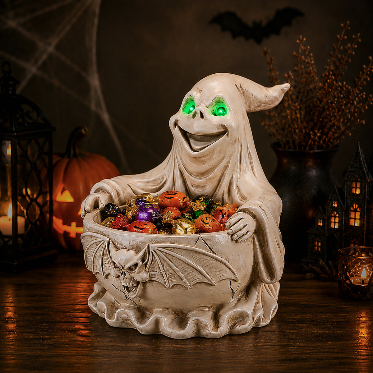 Halloween Ghost Storage Bowl Figurine, Spooky Candy Dish with LED Light for Halloween Party - image 11