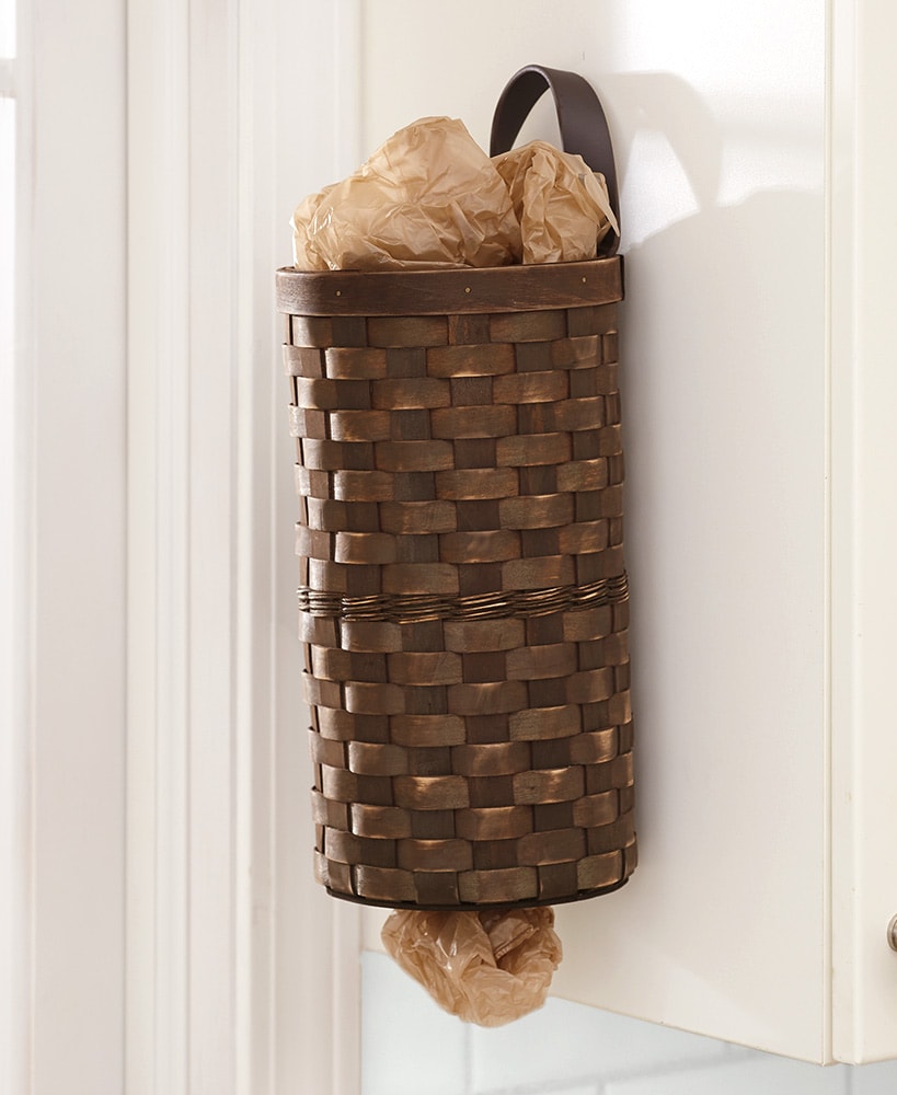 Decorative Grocery Plastic Bag Dispenser (NATURAL HONEY COLOR) - Woven Design - Chocolate