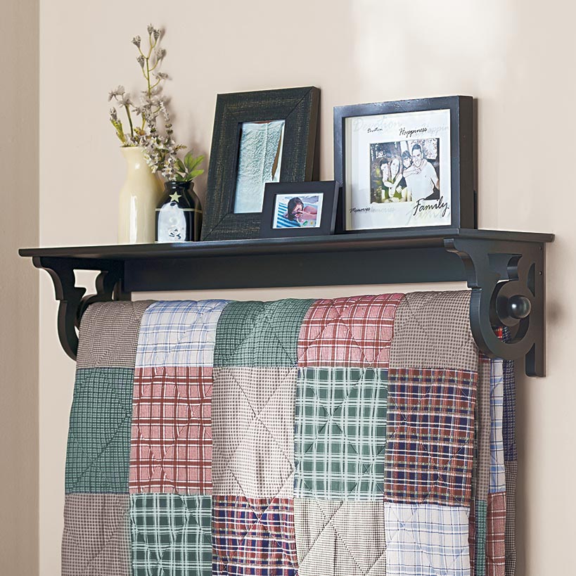 Wall Mounted Wooden Quilt or Towel Rack with Storage Shelf#select-color_black