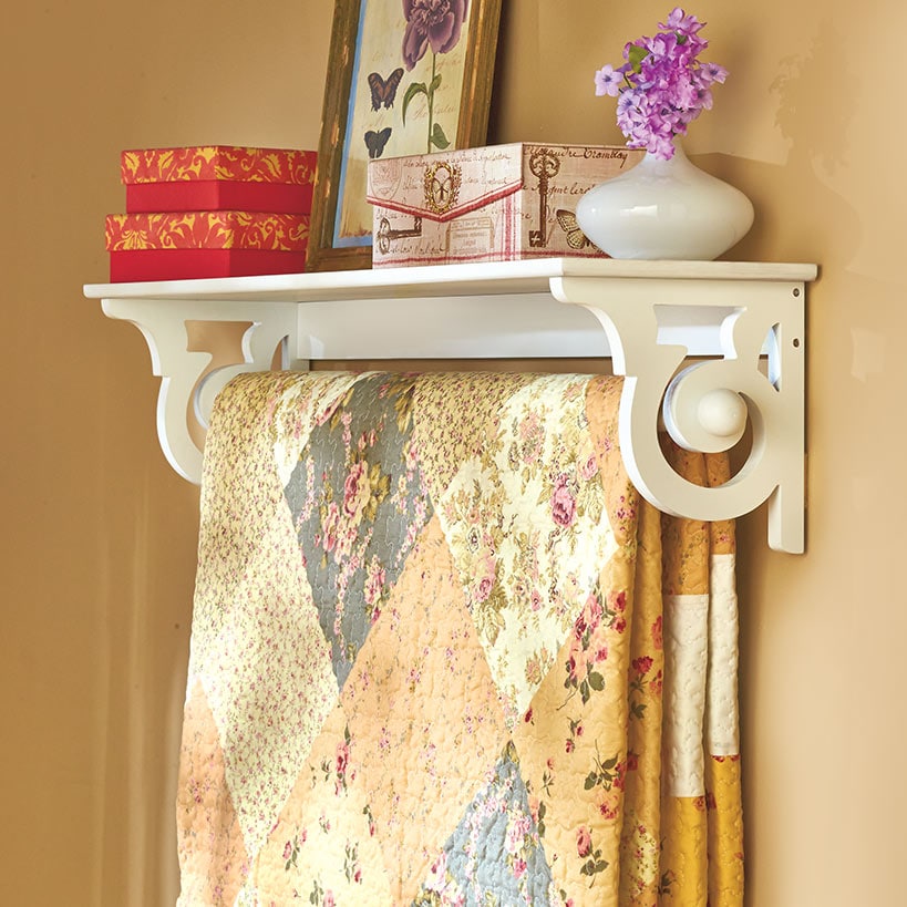 Wall Mounted Wooden Quilt or Towel Rack with Storage Shelf#select-color_white