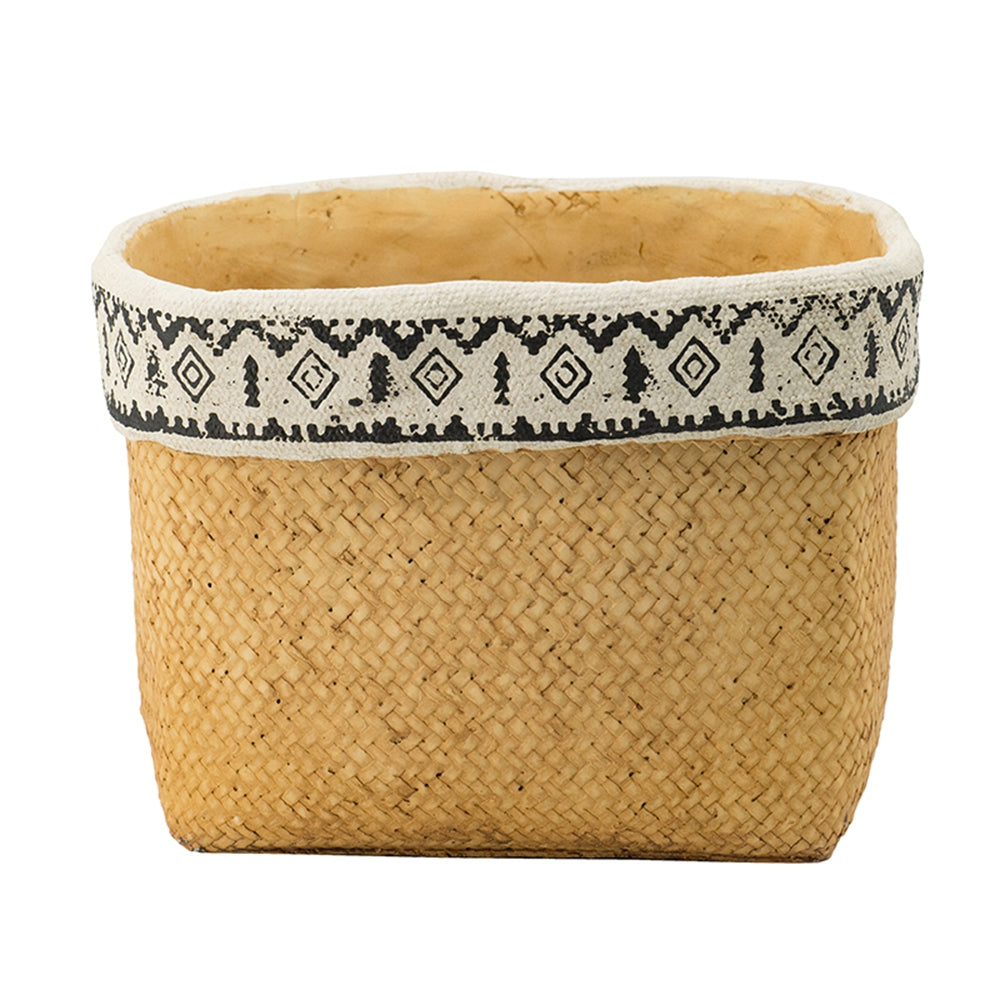 Set of 2 Rectangular Basket Planters with Geometric Trim, L:10.5x8.5x8" S:7.5x5.5x6.5" - image 3