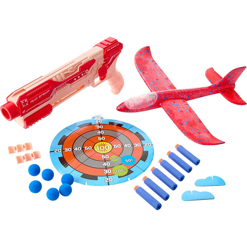 Airplane Launcher And Foam Ball Dart Blaster Gun Kids Fun Shooting Set