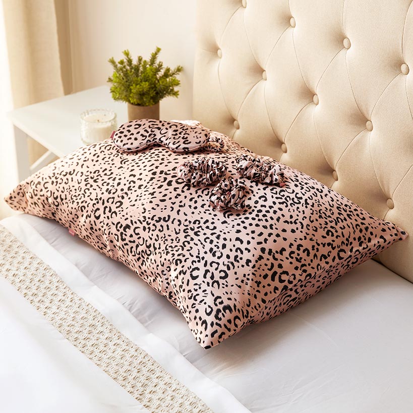 Women's Satin Sleep Gift Set - Pillowcase, Hair Ties, and Eye Mask#select-set_leopard