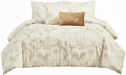 Floral 5-Piece Comforter Set, Farmhouse Bed in a Bag With Comforter, Pillow Shams, Decorative Pillows for All Seasons