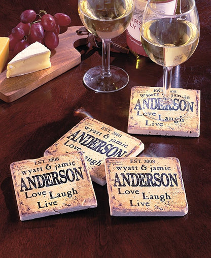 Personalized Everyday Travertine Stone Coasters Set of 4