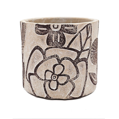 Set of 4 4.3x4.3x4" Gray Sand and Cement Planters with Brown Botanical Motifs - image 12