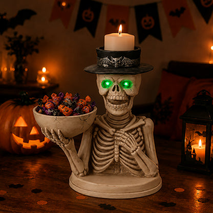 Halloween Skeleton Figurine with Storage Bowl & Candle Holder, Spooky Halloween Decor for Indoor Home - image 13