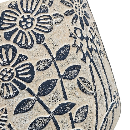 S/2 Gray Sand and Cement Planters with Blue Floral Motif, L:D7x6.7" S:D5.5x5" - image 9