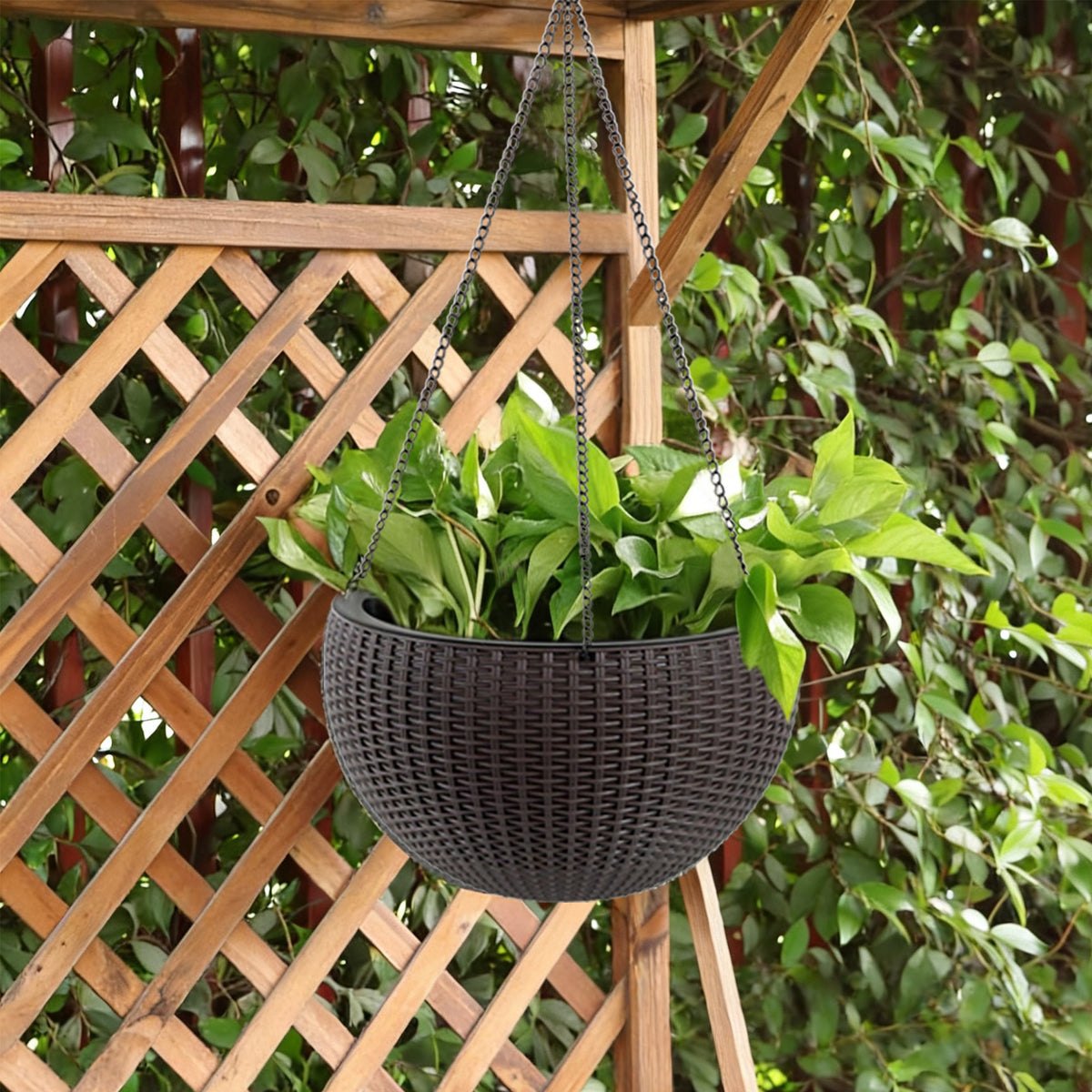 13.4 inch Self-Watering Hanging Rattan-Inspired Planter Large Capacity, Root-Rot Resistant Water Storage with Water Level Indicator, Dual-Use for Indoor & Balcony Decoration (Pack of 2, Brown) - image 13