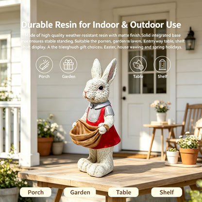 Simulated Pink Rabbit Statue Flower Pot Ornament, 17 in Resin Crafts Garden Sculpture Decor, Household Guardian Figurine, Ideal Gift for Independence Day for Yard Home Outdoor Decor - image 2