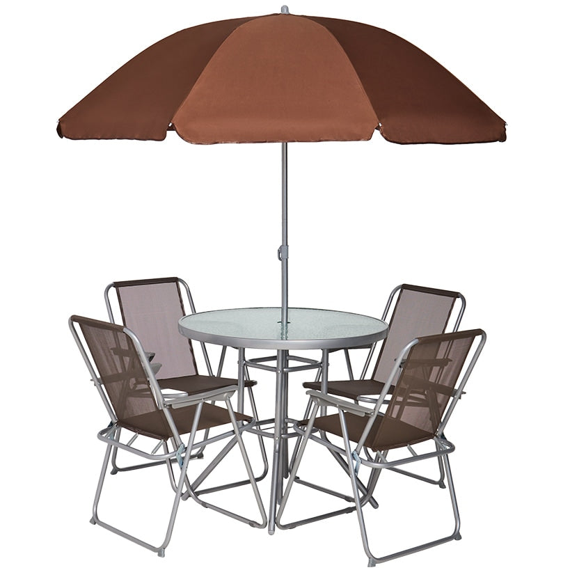 6-Pc. Outdoor Garden Glass Table Furniture Set with Chairs and Umbrella