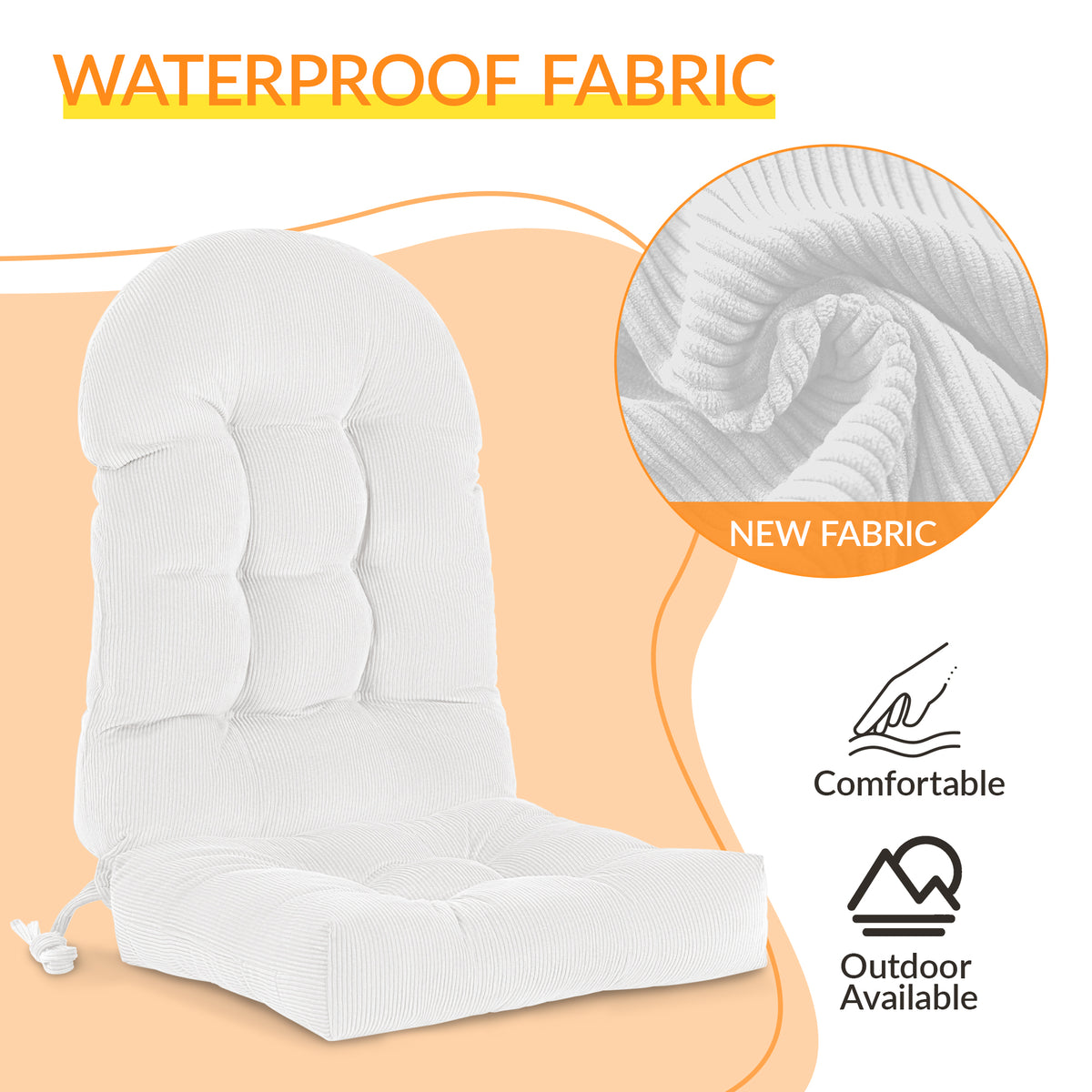 UV Resistant Indoor/Outdoor Chair Cushion - Waterproof Rocking & Adirondack Seat Pad with Elastic Back + 2 Anti-Slip Ties, Fade-Proof Design - image 6