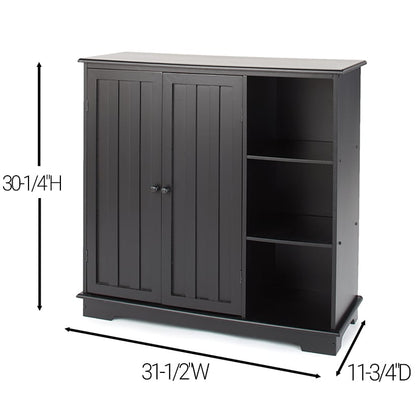 Beadboard Wooden Cabinet with 3 Storage Shelves and Cupboard