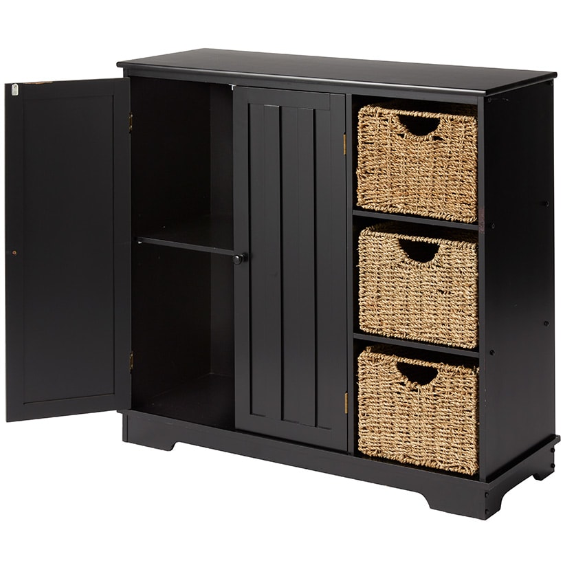 Beadboard Wooden Cabinet with 3 Storage Shelves and Cupboard#select-item_black-storage-cabinet