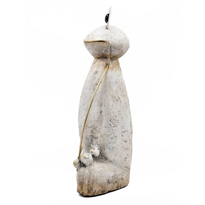 11.4x8.3x24.8" Abstract White Magnesium Frog Figurine with Gold Arms and Eyes - image 6