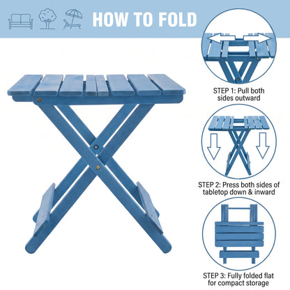 Folding Square Table Patio Outdoor solid wood Table for Backyard, Balcony, Portable Design Space-Saving Blue Color - image 4