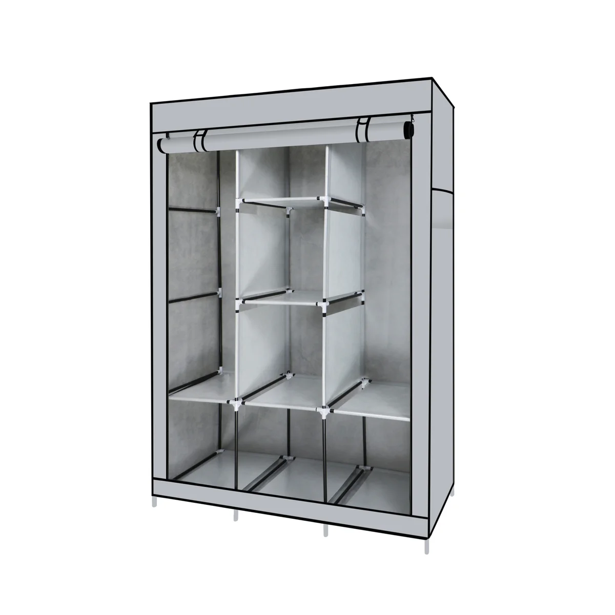 Portable Free Standing Closet With 8 Storage Shelves, 2 Hanging Rod & 4 Pockets