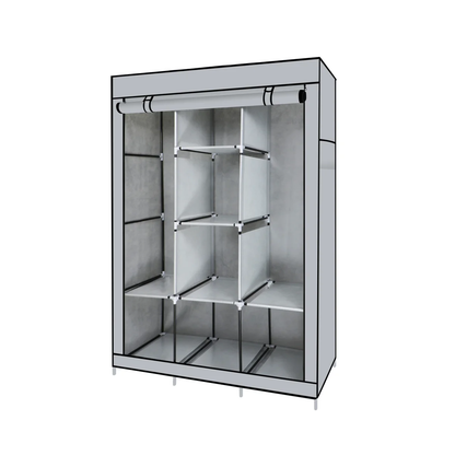 Portable Free Standing Closet With 8 Storage Shelves, 2 Hanging Rod & 4 Pockets
