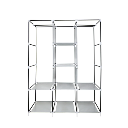Portable Free Standing Closet With 8 Storage Shelves, 2 Hanging Rod & 4 Pockets