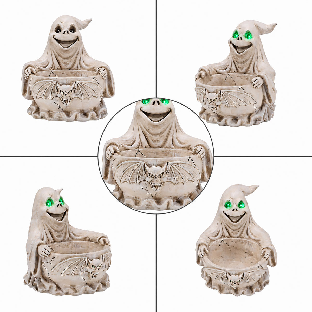 Halloween Ghost Storage Bowl Figurine, Spooky Candy Dish with LED Light for Halloween Party - image 9