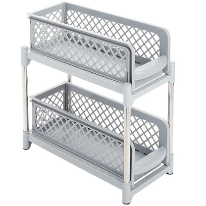 Sliding Storage Drawers Pull Out Plastic Cabinet Organizer 2 Tier