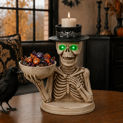 Halloween Skeleton Figurine with Storage Bowl & Candle Holder, Spooky Halloween Decor for Indoor Home - image 15