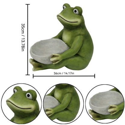 15'' Moss Green Frog Statue Holding Bowl, Cute Animal Bird Feeder Figurine, Outdoor Garden Landscape Sculpture Ornament for Front Porch, Backyard Lawn, Patio, Walkway Home Decor - image 3