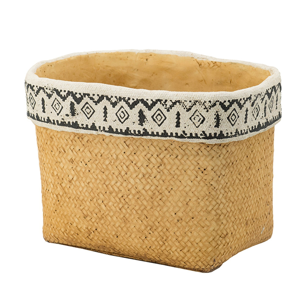 Set of 2 Rectangular Basket Planters with Geometric Trim, L:10.5x8.5x8" S:7.5x5.5x6.5" - image 4