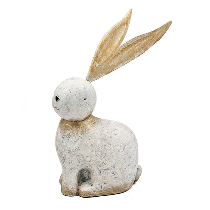 13.8x6.1x20.9" White Magnesium Rabbit Figurine with Gold Iron Ears - image 3