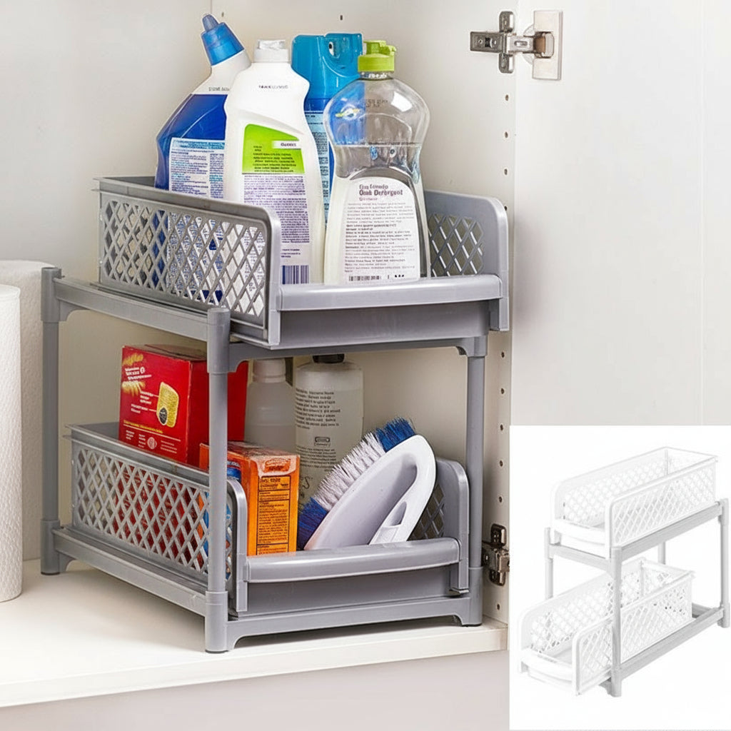 Plastic Sliding Drawer Cabinet Baskets for Kitchen or Bathroom