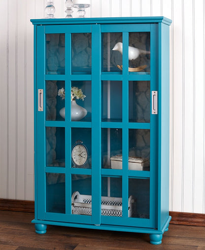 Wood Storage Cabinet with Sliding Glass Doors - 4 Shelves