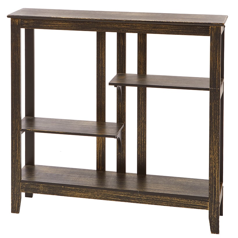 Brushed Metallic Console Table with Display Shelves 31.4"W x 29.8"H