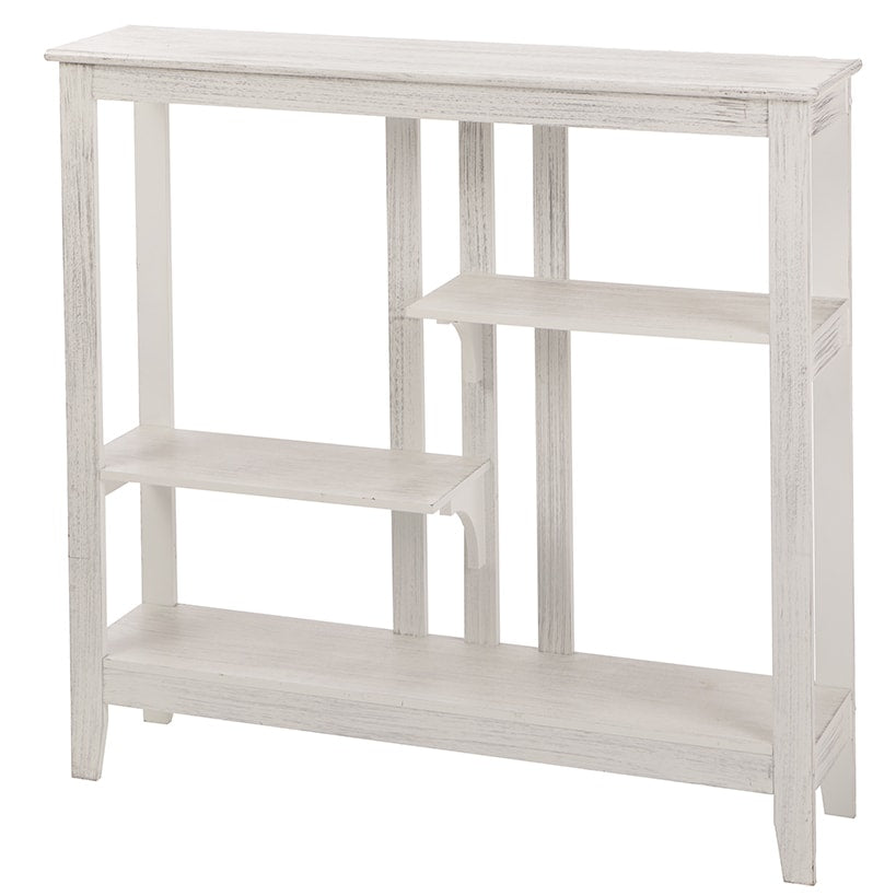 Brushed Metallic Console Table with Display Shelves 31.4"W x 29.8"H