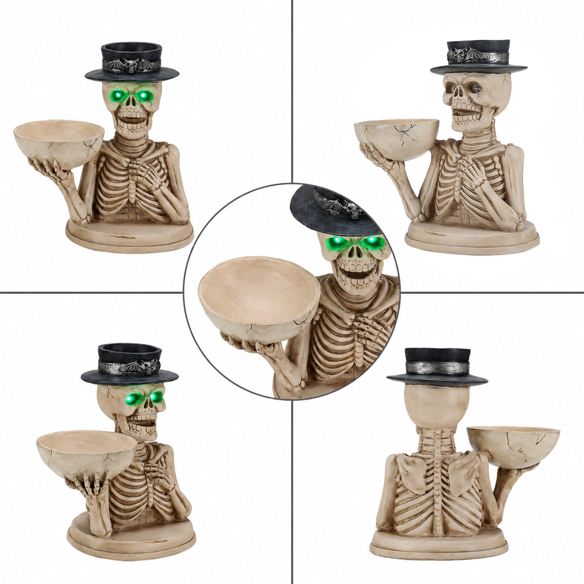 Halloween Skeleton Figurine with Storage Bowl & Candle Holder, Spooky Halloween Decor for Indoor Home - image 9