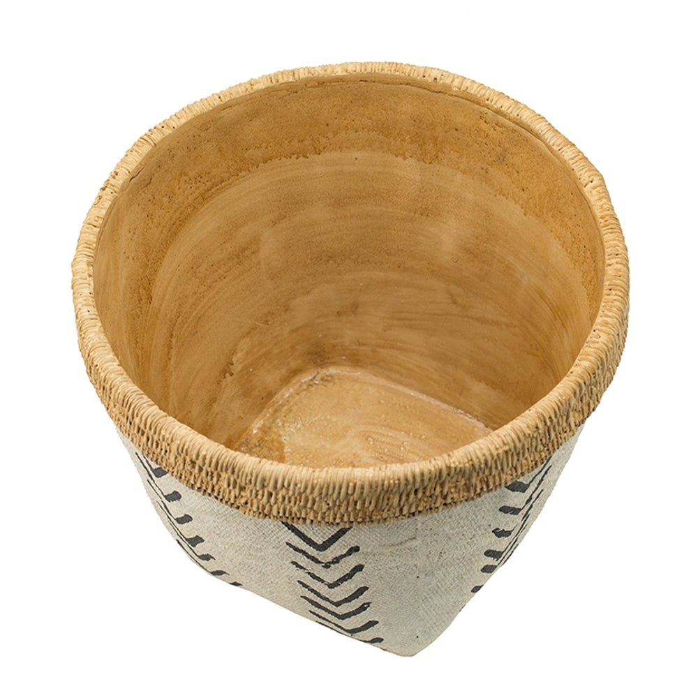 Set of 2 White and Brown Cement Planters with V Pattern, L:D10x8"  S:D8x6.5" - image 3