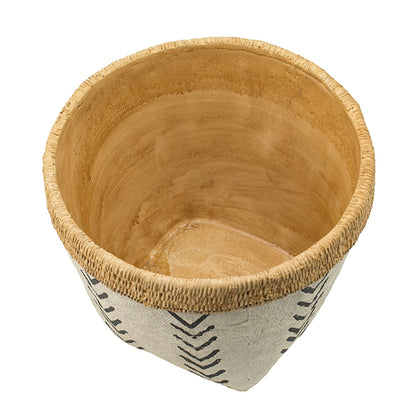 Set of 2 White and Brown Cement Planters with V Pattern, L:D10x8"  S:D8x6.5" - image 3