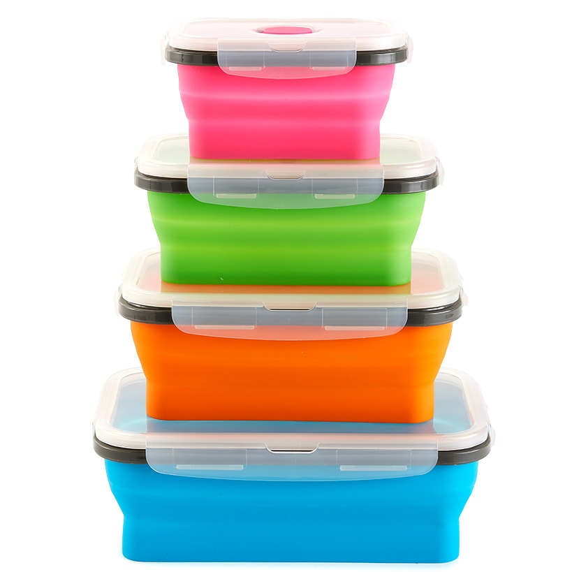 Collapsible Locking Lid Food Storage System Rectangle 8 pc Set