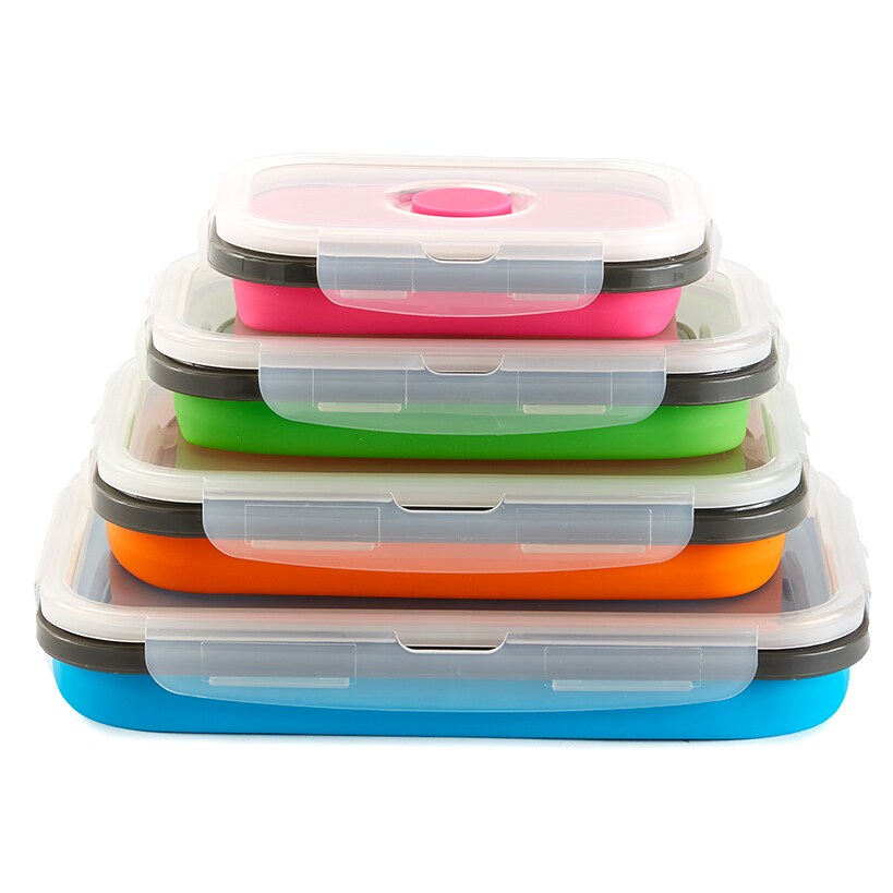 Collapsible Locking Lid Food Storage System Rectangle 8 pc Set